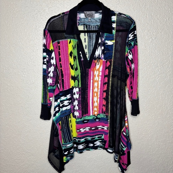 Lynn Ritchie Silver Multi-Color Contemporary Abstract Tunic Top Women's Size L - Picture 1 of 14